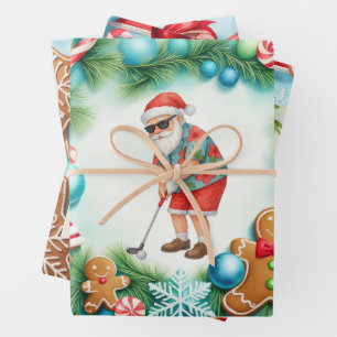 Feuille De Papier Cadeau Golf Noël Père Noël Golf Temps été