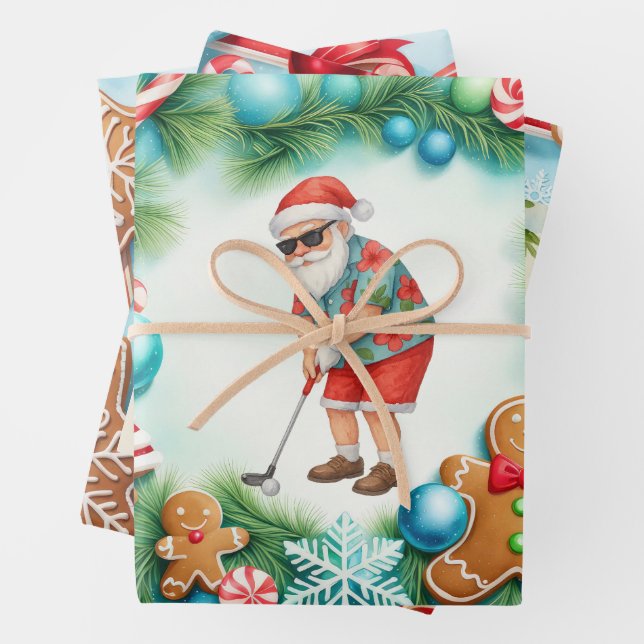 Feuille De Papier Cadeau Golf Noël Père Noël Golf Temps été (En situation)