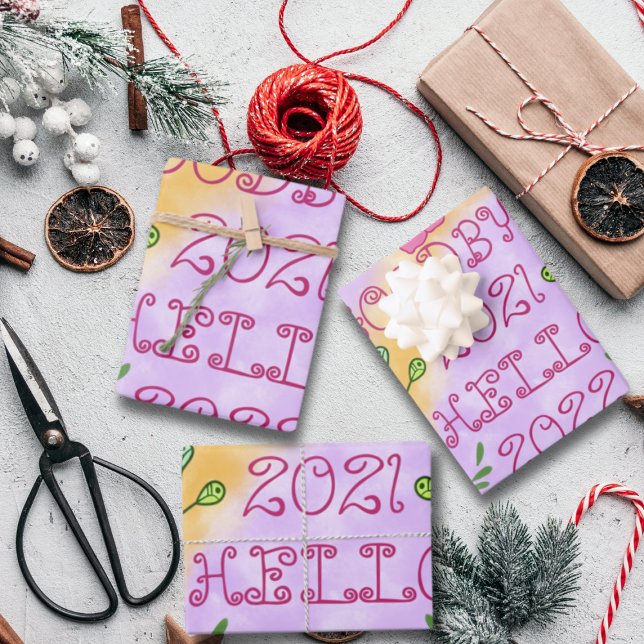 FEUILLE DE PAPIER CADEAU GOODBYE 20XX HELLO 20XX (Créateur téléchargé)