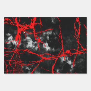 Feuille De Papier Cadeau Goth nocturne d'horreur - Noir et Blanc, Rouge