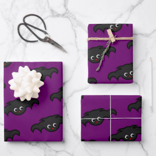 Feuille De Papier Cadeau Goth violet noir Kawaii Motif de chauve-souris