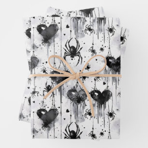 Feuille De Papier Cadeau Gothique Amour Éffrayant Spider Web avec Coeurs