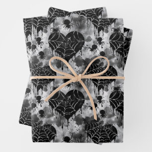 Feuille De Papier Cadeau Gothique Amour Éffrayant Spider Web avec Coeurs