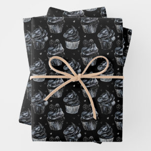 Feuille De Papier Cadeau Gothique Cute Haunted Cupcakes avec Coeurs