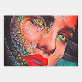 Feuille De Papier Cadeau Gothique Face Jaune Yellow Eyes Lèvres rouges