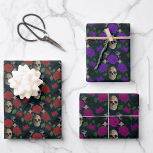 Feuille De Papier Cadeau Gothique foncé Grungy Rose Vins Corbeau crâne