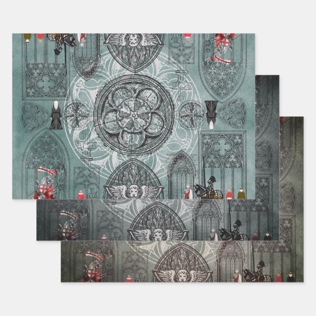 Feuille De Papier Cadeau Gothique médiéval (Lot)
