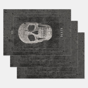 Feuille De Papier Cadeau Gothique Vintage Noir et Blanc Texture Crâne Tarot