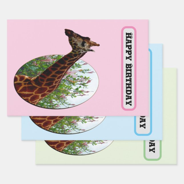 Feuille De Papier Cadeau "Grâce tropicale : Giraffe Popout Art avec Hibiscu (Lot)