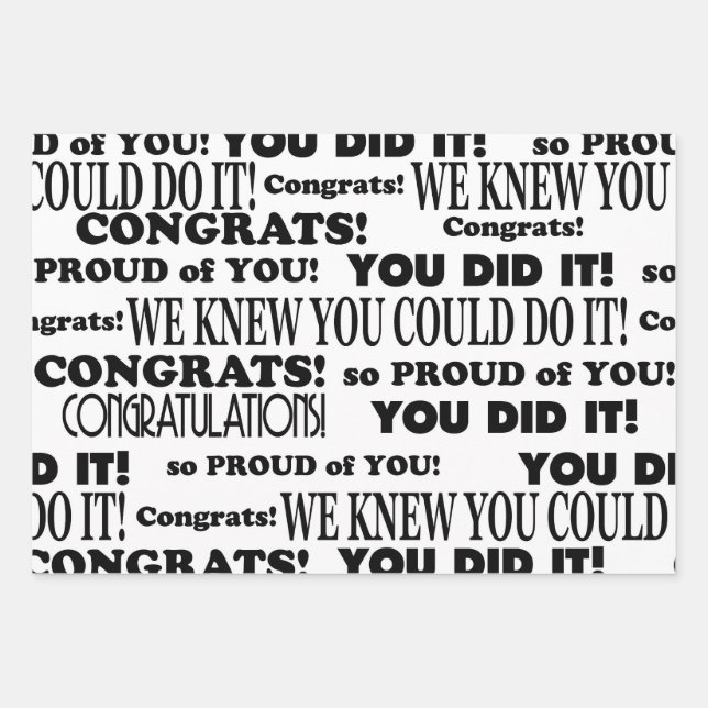 Feuille De Papier Cadeau Grâces de Grad en blanc et noir (Devant)