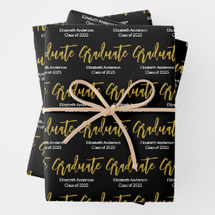 Feuille De Papier Cadeau Graduate Black White Gold Grad Nom de classe de 20
