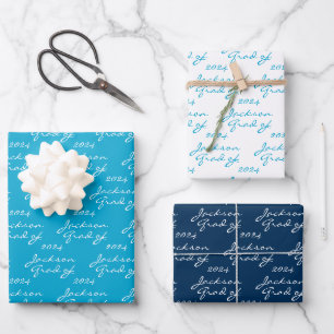 Feuille De Papier Cadeau Graduation Marine Bleu marine Personnalisé Grad