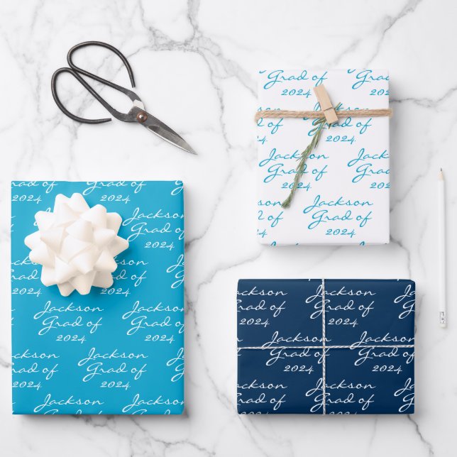 Feuille De Papier Cadeau Graduation Marine Bleu marine Personnalisé Grad (Recto)