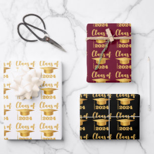 Feuille De Papier Cadeau Graduation Maroon Metallic Gold Classe Année
