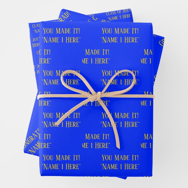 Feuille De Papier Cadeau Graduation Personnalisée Souhaite Élégant bleu jau (En situation)