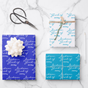 Feuille De Papier Cadeau Graduation Royal Marine Aqua Blue Grad Name