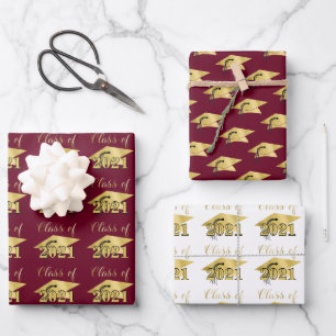 Feuille De Papier Cadeau Graduation Script Classe Année Bourgogne Gold Foil