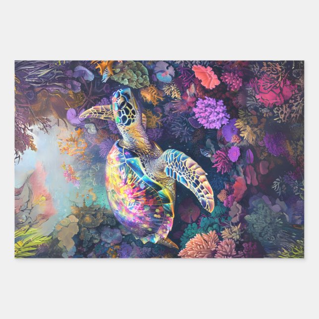 Feuille De Papier Cadeau Graffiti Baleine Néon Tortues Découpage (Devant 2)