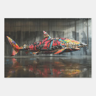 Feuille De Papier Cadeau Graffiti de requins Predator Urbain Découpage