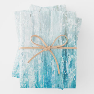 Feuille De Papier Cadeau Grain de bois Turquoise Blanc Rustique Texture Déc