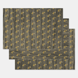 Feuille De Papier Cadeau Grain Rustique Faux Bois, Elégant Faux Or "4ème"