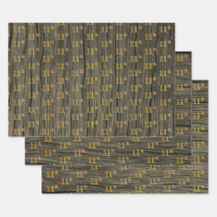 Feuille De Papier Cadeau Grain Rustique Faux Wood, Elégant Faux Gold "11ème