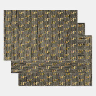 Feuille De Papier Cadeau Grain Rustique Faux Wood, Elégant Faux Gold "14e"