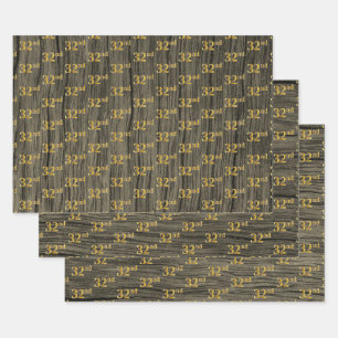 Feuille De Papier Cadeau Grain Rustique Faux Wood, Elégant Faux Gold "32e"