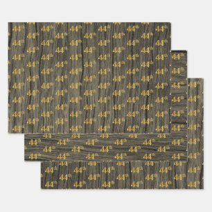 Feuille De Papier Cadeau Grain Rustique Faux Wood, Elégant Faux Gold "44e"