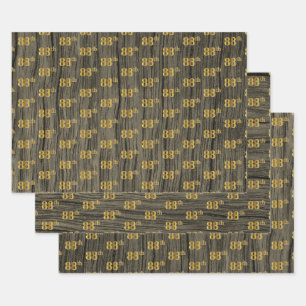 Feuille De Papier Cadeau Grain Rustique Faux Wood, Elégant Faux Gold "88th"