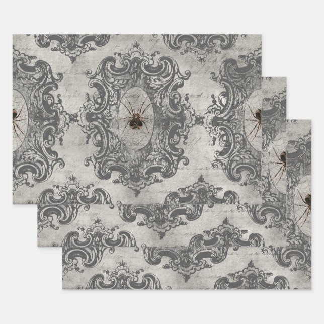 Feuille De Papier Cadeau Grande araignée encadrée sur gris clair (Lot)