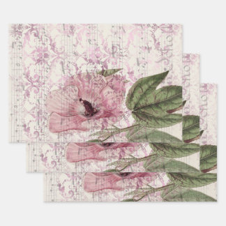 Feuille De Papier Cadeau Grande Fleur rose Vintage avec musique