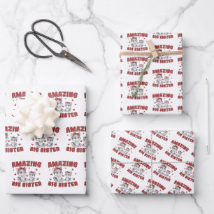 Feuille De Papier Cadeau Grande Soeur Extraordinaire - Chats Kitty Coeurs r