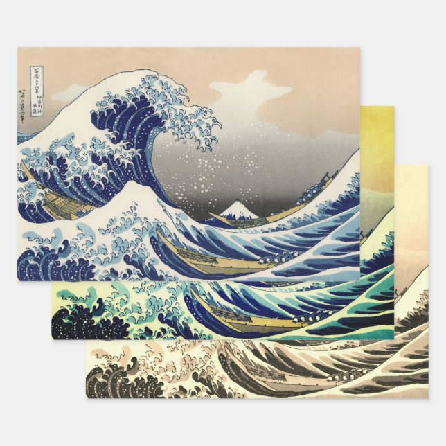 Feuille De Papier Cadeau Grande vague Kanagawa peinture japonaise (Lot)