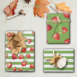 Feuille De Papier Cadeau Grandes fraises de matcha