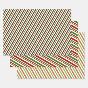 Feuille De Papier Cadeau Grandes/lignes rouges, blanches et vertes à thèm