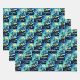 Feuille De Papier Cadeau Grands navires nautiques