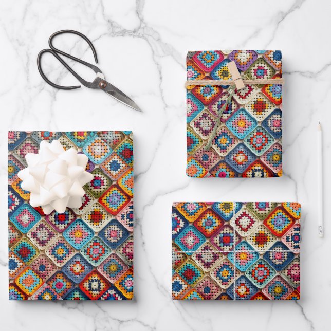 Feuille De Papier Cadeau Granny Carré Crocheted Quilt (Recto)