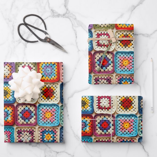 Feuille De Papier Cadeau Granny Carré Crocheted Quilt (Recto)