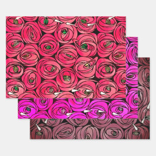 Feuille De Papier Cadeau Graphique rose Art Nouveau Rennie Macintosh