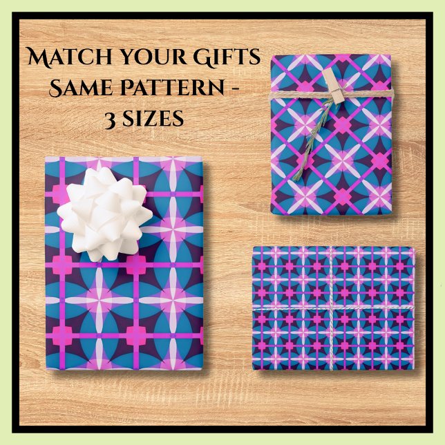 Feuille De Papier Cadeau Gras 60's Rétro Impression Hot rose Turquoise bleu (Créateur téléchargé)