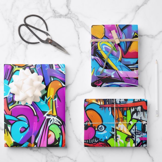 Feuille De Papier Cadeau Gras Bright Colonnes Graffiti Street Art Motif (Recto)