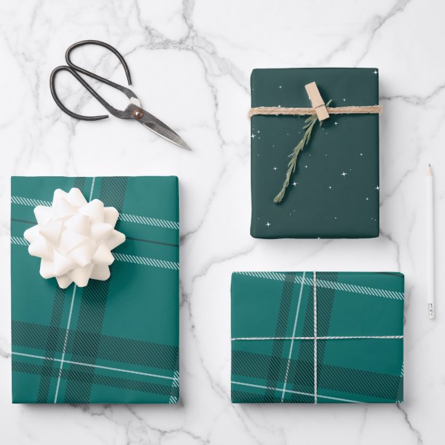 Feuille De Papier Cadeau Gras moderne turquoise vacances plaid (Recto)