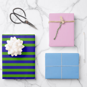 Feuille De Papier Cadeau Grass Green Strips avec Cotton Candy et Blue