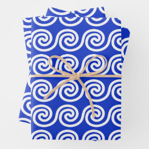 Feuille De Papier Cadeau Grec Meander Key Waves Motif Bleu