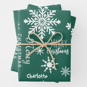 Feuille De Papier Cadeau Green Custom Nom Noël Fête neige