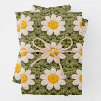 Feuille De Papier Cadeau Green Daisy Granny Square Crochet Pattern Floral R