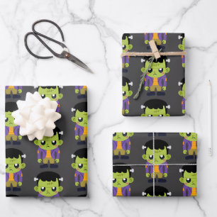Feuille De Papier Cadeau Green Frankenstein Monster Motif d'Halloween