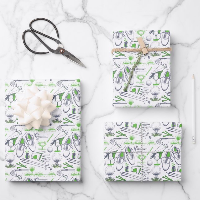 Feuille De Papier Cadeau Green Golf Icons Motif (Recto)