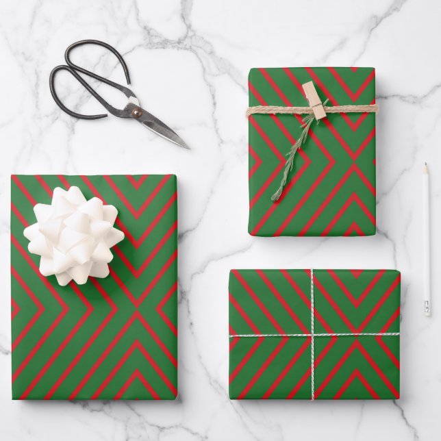 Feuille De Papier Cadeau Green & Red Diagonal Lines (Recto)